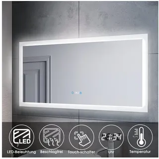 SONNI Badspiegel Badspiegel mit led beleuchtung 120x60 cm Beschlagfrei, Beschlagfrei,Touch,Uhr,Temperaturanzeige