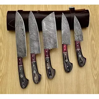 TATLA CRAFT Premium Custom Made Damascus Steel 5 pcs Professional Kitchen Chef Knife Set. 8-20 cm Blades Made of 67 Layers of Genuine Damascus Steel with 5 Pocket Case Chef Knife Roll Bag