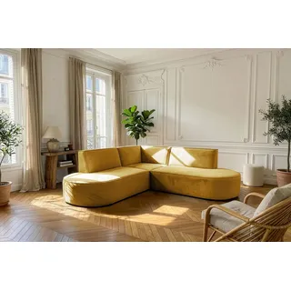 WFL GROUP Ecksofa Nora L-Form 3-Sitzer Universell, Samt, Senfgelb 223/73/223 cm
