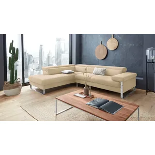 W.SCHILLIG Ecksofa finn, toller Sitzkomfort, L-Form, hochwertige Verarbeitungsdetails, German Design Award 2016, Fußgestell Chrom glänzend, Breite 281 cm beige