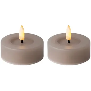 Lumineo LED-Teelichter, Timer, warmweiß, LED Teelichter 6,5x5cm mit Timer Outdoor 2 Stück Grau / Warmweiß grau