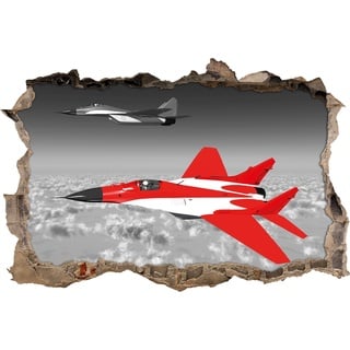 Pixxprint 3D_WD_5174_62x42 zwei Kampfjets über den Wolken Wanddurchbruch 3D Wandtattoo, Vinyl, schwarz / weiß, 62 x 42 x 0,02 cm