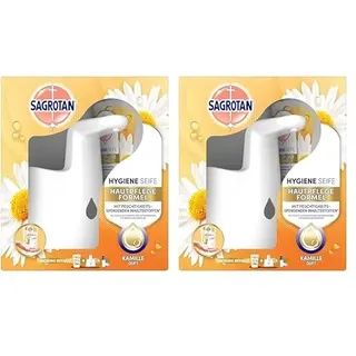 Sagrotan No-Touch Automatischer Seifenspender Weiß – Inkl. Sagrotan Nachfüller Lotusblüte und Kamille – 1 x 250 ml Flüssigseife (Packung mit 2)