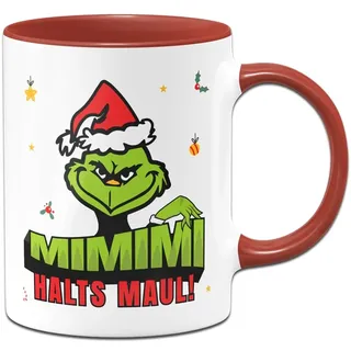 Tassenbrennerei Grinch Tasse - MiMiMi Halts Maul - Weihnachtstasse lustig - Kaffeetasse mit Spruch, Weihnachtsmotiv - Deko (Rot)
