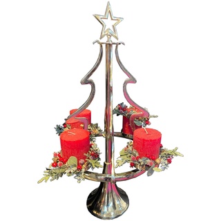 Großer Adventskranz Tannenbaum aus Metall silber, H: 86 cm mit Kerzen und Kränze