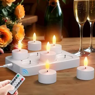 Set Mit 6 Led-teelichtern Mit Timer, Wiederaufladbar, Flammenlos, Mit Flackereffekt, Nachtlicht, Elektrisches Teelicht, Weihe Für Junge Menschen, Taschenlampe