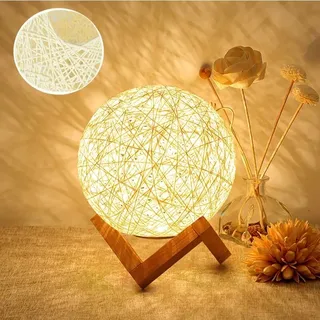Led-nachtlicht, Nachttischlampe, Rattan Und Hölzerne Zimmer-stimmungslampe, Usb Aufladbar