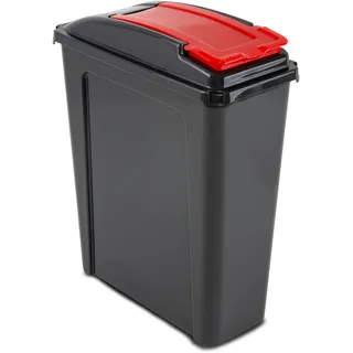 Mülltonne 25 Liter Schwarz-Rot, Mülleimer Küche, Mülltrennsystem, Abfalleimer Küche, Trash Bin, Mistkübel, Gelber Sack Mülleimer Deckel, Müll, Mülltrennsysteme, Küchenabfalleimer, Papiermülleimer
