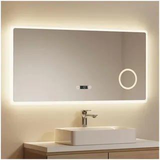 Emke, Spiegel, Badezimmerspiegel mit Beleuchtung 100*60cm, 3-fache Vergrößerung, beschlagfrei, 3 Farbtemperaturen&D (100 x 60 cm)