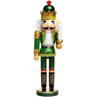 SIKORA Weihnachtsfigur NK-C XL Glitzer Deko Nussknacker aus Holz mit LED Kerze grün