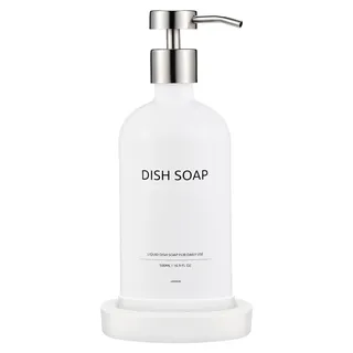 Glas Seifenspender Set mit Tablett 500ml Weiß für Küche & Dusche