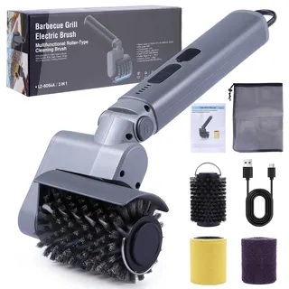 PUVIRECN Elektrischer Grillreiniger 3 in 1, Reinigungsbürste Schaber, Easy Clean Cordless BBQ Barbecue Scrubber, für Vatertag, Dad! 50Kg.f Hohes Drehmoment,2500mAh,68W Motor & 360RPMcSpritzschutz,IPX7