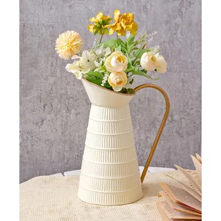 Elegante cremefarbene/weiße Metallkanne, verzinkte Blumenvase im Landhausstil, rustikaler Milchkrug als Dekoration für Ihr Zuhause, 27,4 cm hoch