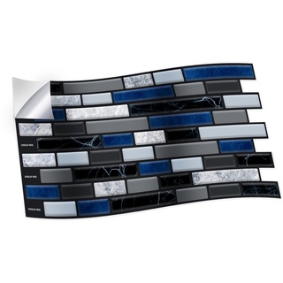 WALPLUS 12 Stück (28,5 x 14 cm) Lux Touch Grau und Blau Marmor Lange Mosaik Wandfliesen Aufkleber Peel & Stick Backsplash Vinyl Home Decor Splashback für Küche Bad Fliesen Paint Stick auf Wand