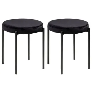 Home4You Hocker 2er Set, 38 x 45 cm - Schwarz Samt Metallgestell stapelbar - 2er Set