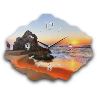 Kreative Feder Wanduhr Design-Wanduhr aus Stein (Beton) „Beach“ (Funk- oder Quarzuhrwerk; ohne Ticken; elegant, außergewöhnlich, modern) bunt