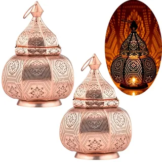 2er Set Tischlampe Orient Lampe Leuchte Boho Kupfer Metall 30cm Orientalisch Bad