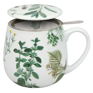 Könitz Becher Könitz Kuschelbecher Teebecher mit Teesieb "Kräuter Design" und Deckel, 1-tlg., Mit Edelstahlsieb und Deckel, ca. 420 ml