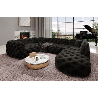 Sofa Dreams Wohnlandschaft Stoff Sofa Design Couch Lanzarote U Form Stoffsofa, Couch im Chesterfield Stil schwarz