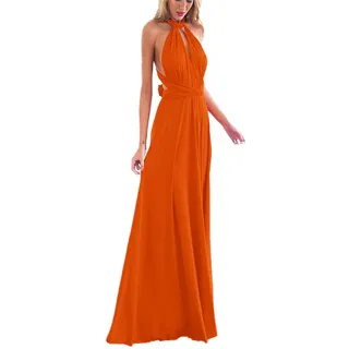 IMEKIS Damen Elegant Abendkleid Multiway V-Ausschnitt Schulterfrei Partykleid Ärmellos Neckholder Maxikleid Rückenfrei Sommerkleid Festlich Cocktailkleid Brautjungfer Hochzeit Ballkleid Orange S - S