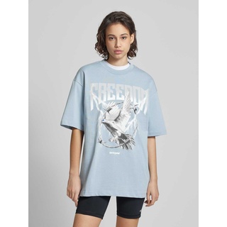 T-Shirt mit Motiv- und Statement-Print Modell 'FREEDOM', Hellblau, M