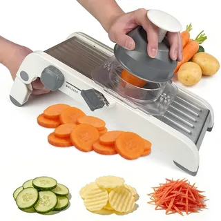 Edelstahl-Mandoline Gemüsehobel, verstellbar, mit Schutzhandgriff - Silber