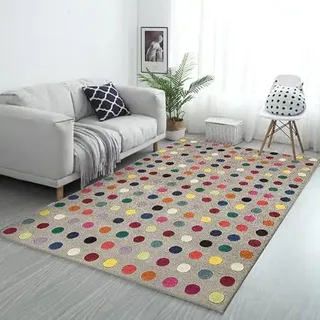 Rururug Teppich Quadratisch Wohnzimmer Kurzflor mit Antirutschmatte Schlafzimmer Waschbar Teppiche Anti-Rutsch Unterseite Sofa, Grauer Hintergrund mit bunten Punkten Square 120 x 120 cm