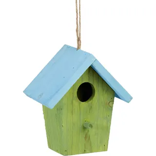 Relaxdays Deko Vogelhaus bunt, aus Holz, Kleines Vogelhäuschen, Frühlingsdeko zum Aufhängen, HBT: ca. 16 x 15 x 8 cm, grün