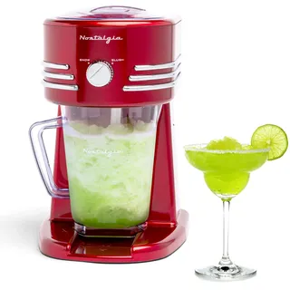 Nostalgia 1,2-Liter Gefrorene Getränkestation - Optimal für Slush-Drinks, Schneekegel, Margaritas, Daiquiris, Edelstahlklingen, Kabelaufbewahrung, Retro Rot