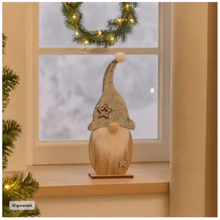 Hti-Living Wichtel auf Holzfuß 31 cm grau