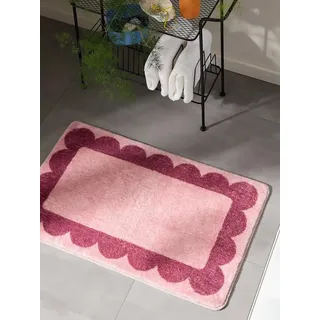 benuta Badematte Frame, Höhe 6 mm, Kunstfaser, rechteckig, Kunstfaser, Bordüre, Contemporary, Badezimmer rosa rechteckig | 60 cm x 120 cm x 6 mm