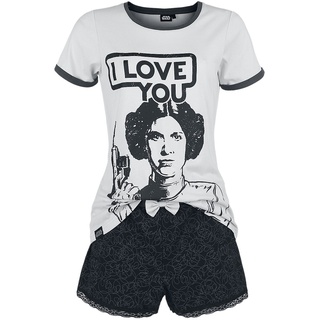 Star Wars Schlafanzug - Leia Organa - I Love You - XS bis XL - für Damen - Größe M - grau/schwarz  - EMP exklusives Merchandise! - M