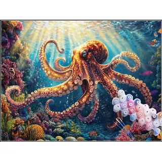 Malen Nach Zahlen Erwachsene Oktopus Paint by Numbers Knitterfreie Leinwand Bilder Tier Malen Nach Zahlen Kinder,DIY Handgemalt Ölgemälde Kreativ Bastelset Erwachsene Wanddeko,Geschenke 40x50cm H5-532