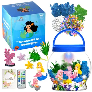 Terrarium Kit Meerjungfrau für Kinder | DIY Bastelset Spielzeug Set mit Nachtlicht Lampe | Junge und Mädchen Geschenke 3 4 5 6 7 8+ Jahre Basteln Kreativ Deko