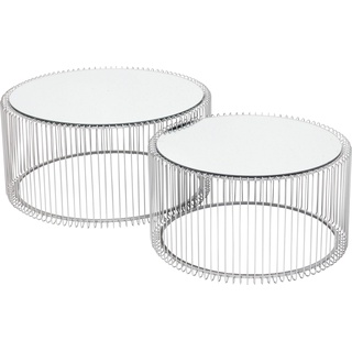 Kare Design Couchtisch Wire (2/Set), Silber, Couchtisch, Beistelltisch, Stahlgestell, Glas Tischplatte, 34x70x70 cm (H/B/T)