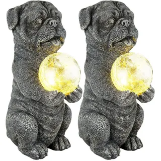 GLOBO Solarleuchte Glas 17,5x13x29 cm 2er Set grau