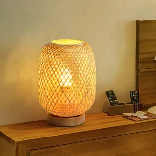 GUANSHAN Bambus Weben Tischlampe Kleiner Exquisiter Bambus Lampenschirm Nachttischlampe Japanischer Stil Nachtlicht Dekoratives Tischlicht für Schlafzimmer, Wohnzimmer, Stil 1