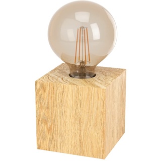 EGLO Tischlampe Prestwick 2, Deko Tischleuchte, Nachttischlampe Würfel aus Holz in Natur, FSC100HB, Tisch Lampe für Wohnzimmer und Schlafzimmer, E27 Fassung