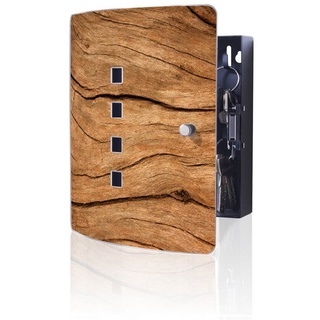 banjado Schlüsselkasten Edelstahl Trockenes Holz (verstellbarer Magnetverschluss, mit 10 Haken), 24 x 21,5 x 7 cm schwarz
