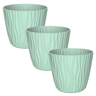 Engelland - 3 x Blumentopf mit Bewässerungssystem, Mint, Ø 23 cm, Pflanzkübel, Übertopf, 3D-Wellenmuster, Innen- & Außenbereich, Drainagesystem & Wasserspeicher, rund, Kunststoff