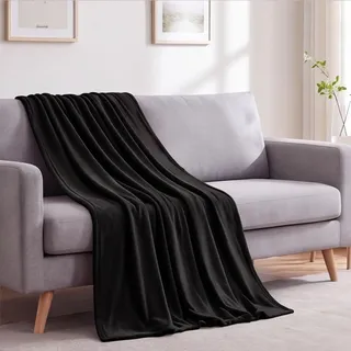 Flanell Decke 120 x 250 cm Weich/Warm/Leicht Decke Sofa Kuscheldecke Falten Beständig/Anti-Verfärben für Sofa/Couch Und Tagesdecke, Schwarz