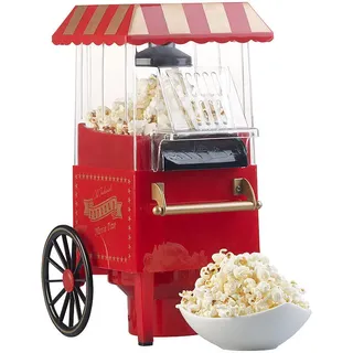 Rosenstein & Söhne Retro-Heißluft-Popcorn-Maschine, Miniatur-Rollwagen-Optik, 1.200 Watt