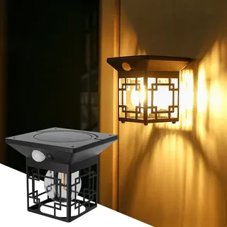 Solarlampen für Außen mit Bewegungsmelder, Garten Wandleuchte mit 3 Modi, Solarleuchte LED Licht mit Fernbedienung, Solar Lampe Outdoor 180°, Solar Aussenleuchte für Garten Hof Zaun (Sechseck x 1)