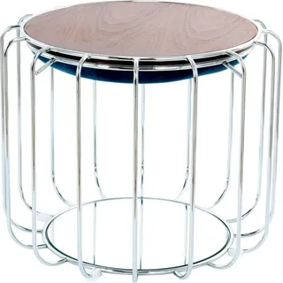 Kayoom Beistelltisch Pouf Comfortable 110, abnehmbares und wendbares Oberteil (1-St), praktisch umzuwandeln in Tisch oder Hocker, mit Spiegelglas blau|silberfarben