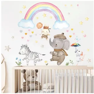 Montegoni Wandtattoo Cartoon Tier Fantasie Regenbogen Wandaufkleber (Wolken,Herzen, Zebra, Elefant, Wandsticker, Wanddeko für Mädchenzimmer), kinderzimmer,babyzimmer