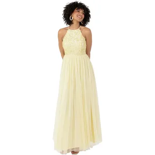 Maya Deluxe Damen Womens Ladies Bridesmaid Maxi Dress Halter Neck Sequin Embellished Prom Graduation Wedding Brautjungfernkleid, Zitronengelb, 46 EU