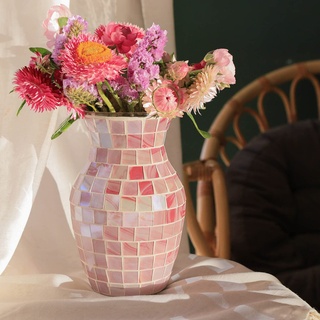 Rosa Vasen für Dekor, Blumenvase für Wohnzimmer Dekorationen, Mosaik Marmor Vasen für Blumen, Deko Vase für Gästezimmer