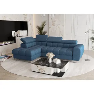 Fun Möbel Ecksofa Schlafsofa Stoff mit Schlaffunktion 2-Sitzer Blau