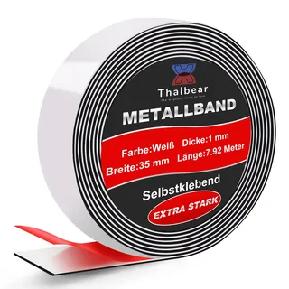Thaibear® Metallband selbstklebend Ideal für Magnete & T-onies® | Figuren & Regale (7.92m, Weiß) Metallleiste selbstklebend, Ferroband mit Schaumstoff-Kleber und Eisenband für Magnete