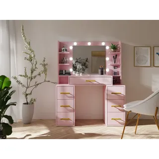 MOEBLO Schminktisch Syrius (Schminktisch Syrius mit Spiegel und LED Mit 7 Schubladen und 8 Ablagefächern), -(BxHxT):110x140x40 cm rosa